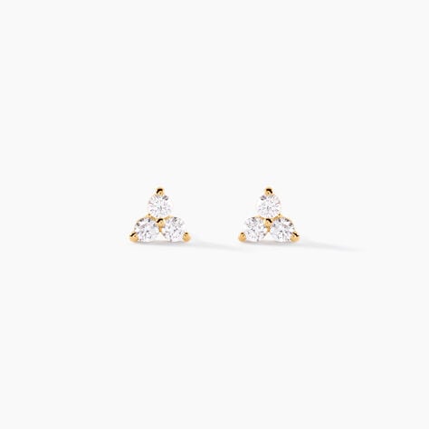 Boucles D'Oreilles Puces Usoa Or Jaune Diamant Synth&eacute;tique - Clous d'oreilles Femme | Histoire d&rsquo;Or