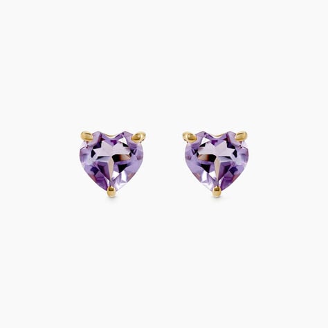 Boucles D'oreilles Puces Salona Or Jaune Amethyste Violet - Clous d'oreilles Femme | Histoire d&rsquo;Or