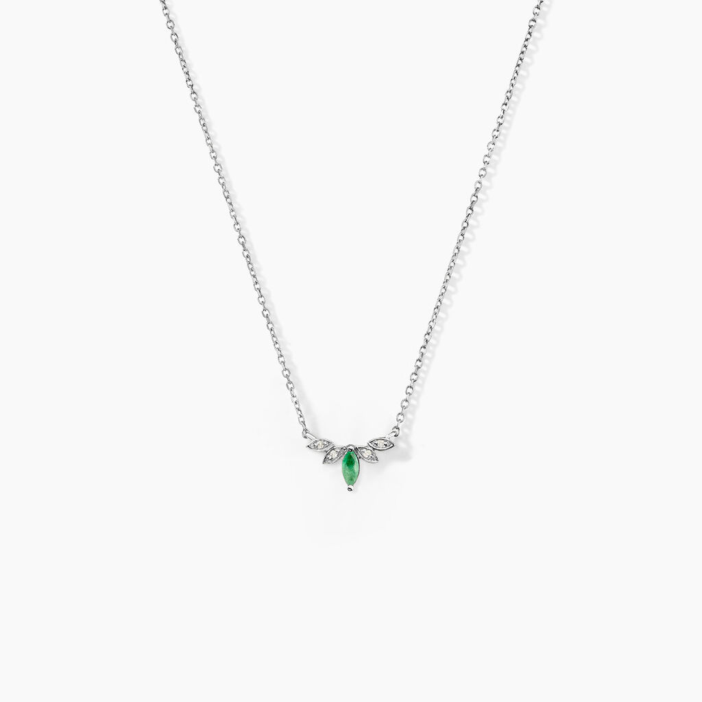 Collier Or Blanc Febe Emeraude Diamant - Colliers Femme | Histoire d’Or