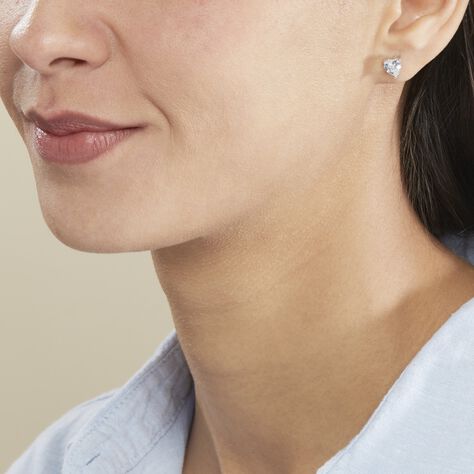 Boucles D'oreilles Puces Breana Argent Blanc Oxyde De Zirconium - Boucles d'Oreilles Coeur Femme | Histoire d’Or