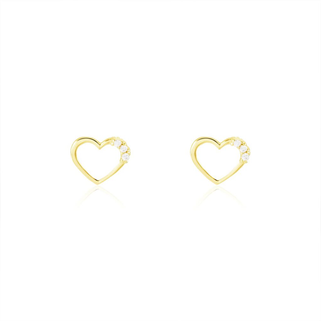 Boucles D'oreilles Puces Camomille Or Jaune Oxyde De Zirconium - Boucles d'Oreilles Coeur Enfant | Histoire d’Or