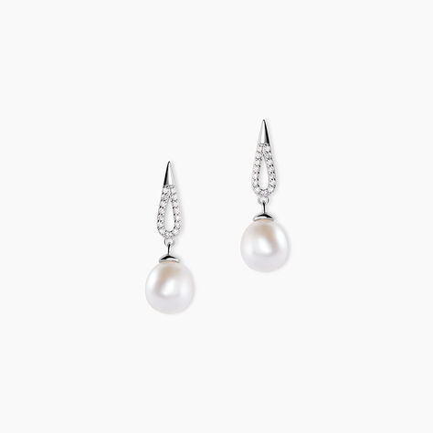 Boucles D'oreilles Pendantes Ludy Argent  Perle De Culture Et Oxyde - Boucles d'oreilles fantaisie Femme | Histoire d&rsquo;Or