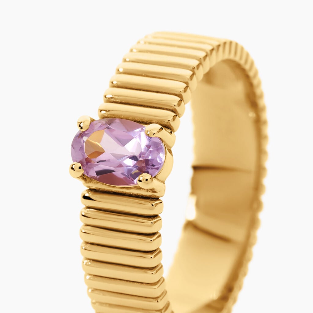 Bague Joany Argent Dor&eacute; A L'Or 750/1000 Am&eacute;thyste - Bagues solitaires Femme | Histoire d&rsquo;Or