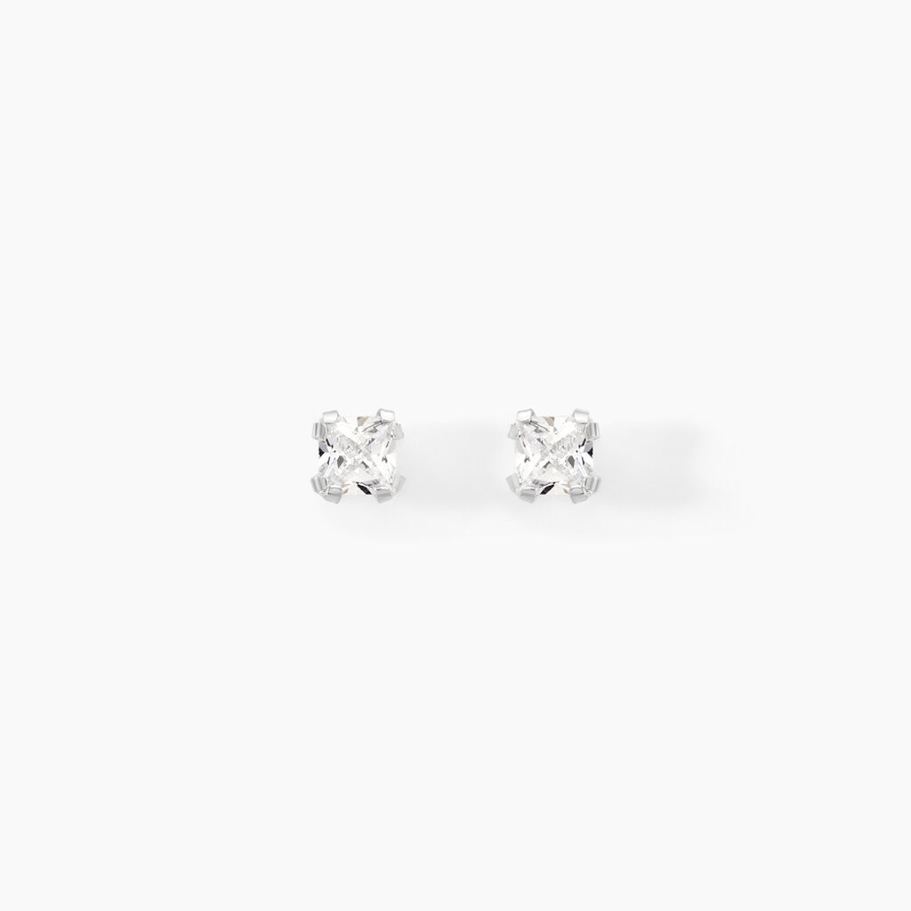 Boucles D'oreilles Puces Or Blanc Oxyde De Zirconium - Clous d'oreilles Famille | Histoire d’Or