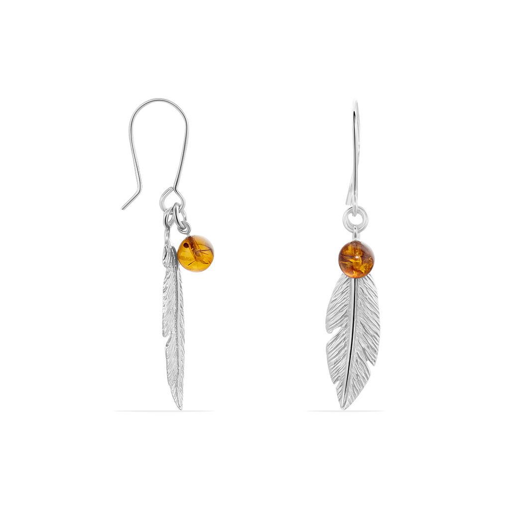 Boucles D'oreilles Pendantes Argent Blanc Adriane Ambres - Boucles d'Oreilles Plume Femme | Histoire d’Or