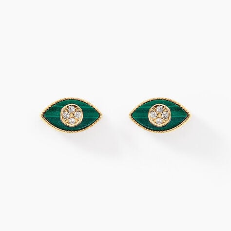 Boucles D'oreilles Puces Matiasma Or Jaune Malachite Diamant - Clous d'oreilles Femme | Histoire d&rsquo;Or
