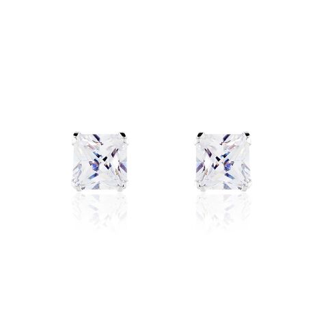 Boucles D'oreilles Puces Or Blanc Doreen Oxydes De Zirconium - Clous d'oreilles Famille | Histoire d’Or