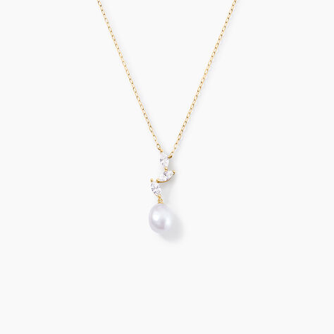 Collier Nacr&eacute;e Or Jaune Perle De Culture Oxyde De Zirconium - Colliers Femme | Histoire d&rsquo;Or