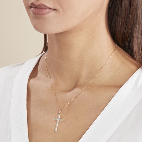 Pendentif Casey Croix Or Bicolore - Pendentifs Baptême Famille | Histoire d’Or