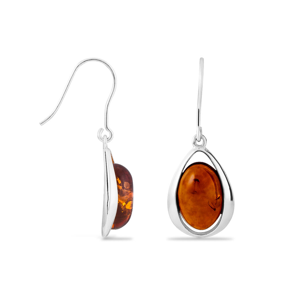 Boucles D'oreilles Pendantes Hilda Argent Blanc Ambre - Boucles d'oreilles fantaisie Femme | Histoire d’Or