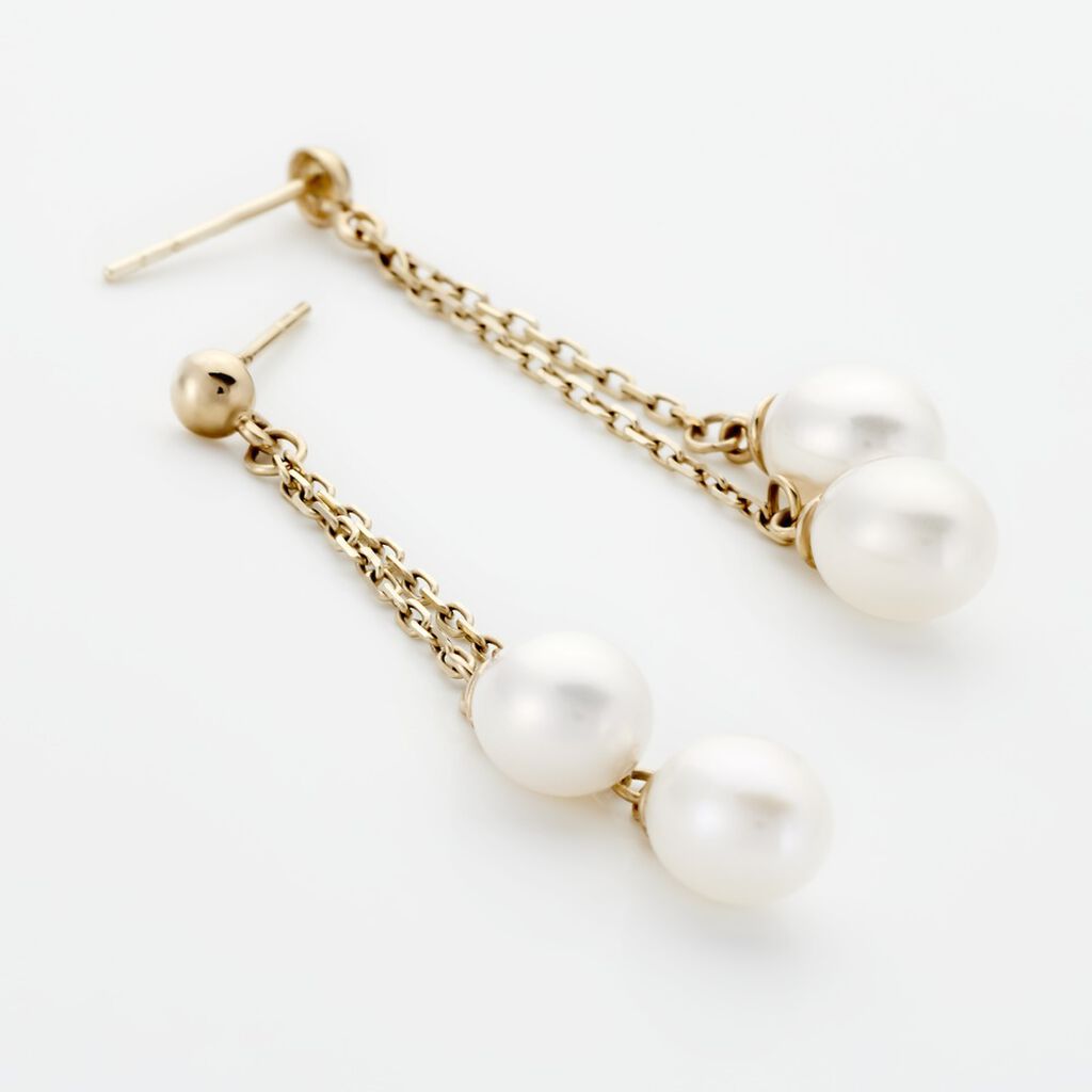 Boucles D'oreilles Pendantes Carrine 2 Fils Or Jaune Perle De Culture - Boucles d'oreilles pendantes Femme | Histoire d’Or