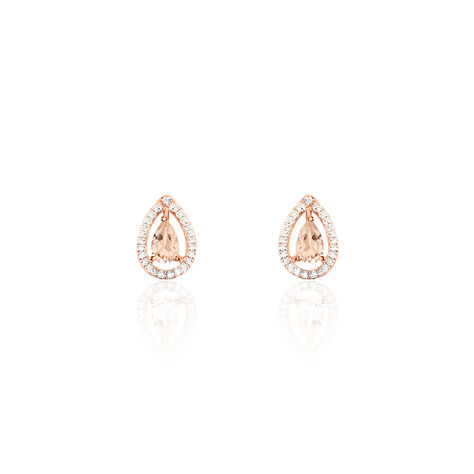Boucles D'oreilles Puces Or Rose Morganite Et Diamant - Clous d'oreilles Femme | Histoire d’Or