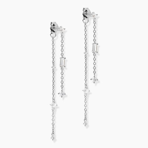 Boucles D'Oreilles Pendantes Rain Argent Blanc Oxyde De Zirconium - Boucles d'Oreilles Etoile Femme | Histoire d&rsquo;Or