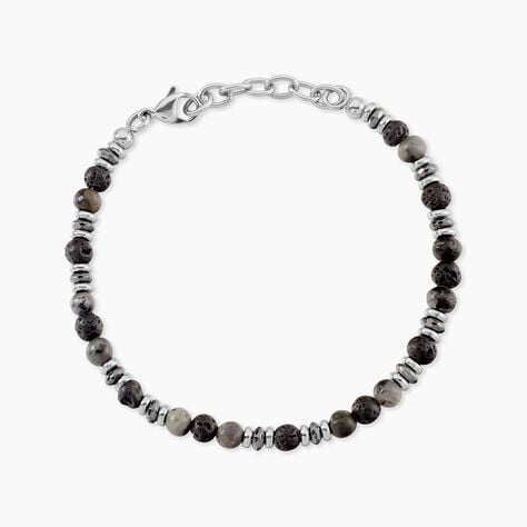 Bracelet Saul Acier Blanc Pierre De Lave Labradorite H&eacute;matite - Bracelets Homme | Histoire d&rsquo;Or