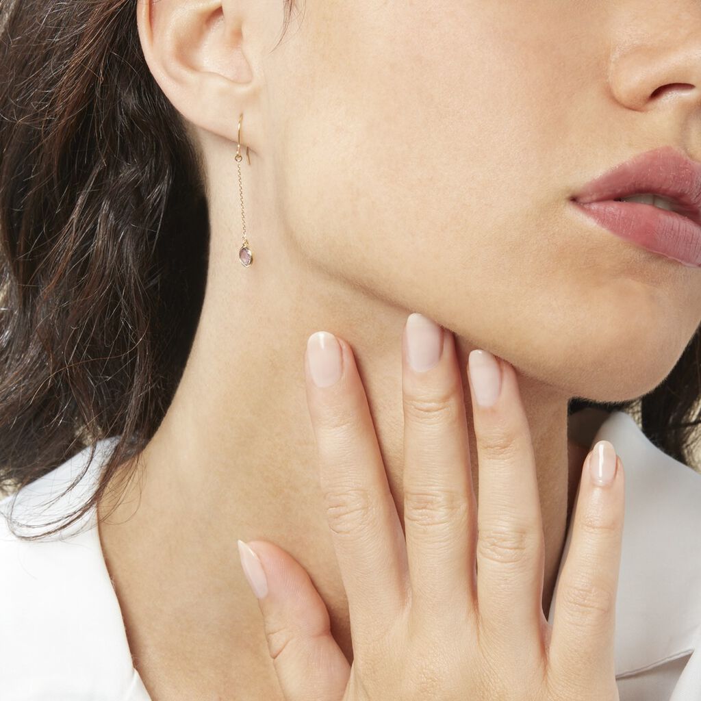 Boucles D'oreilles Pendantes Arenale Or Jaune Amethyste - Boucles d'oreilles pendantes Femme | Histoire d&rsquo;Or
