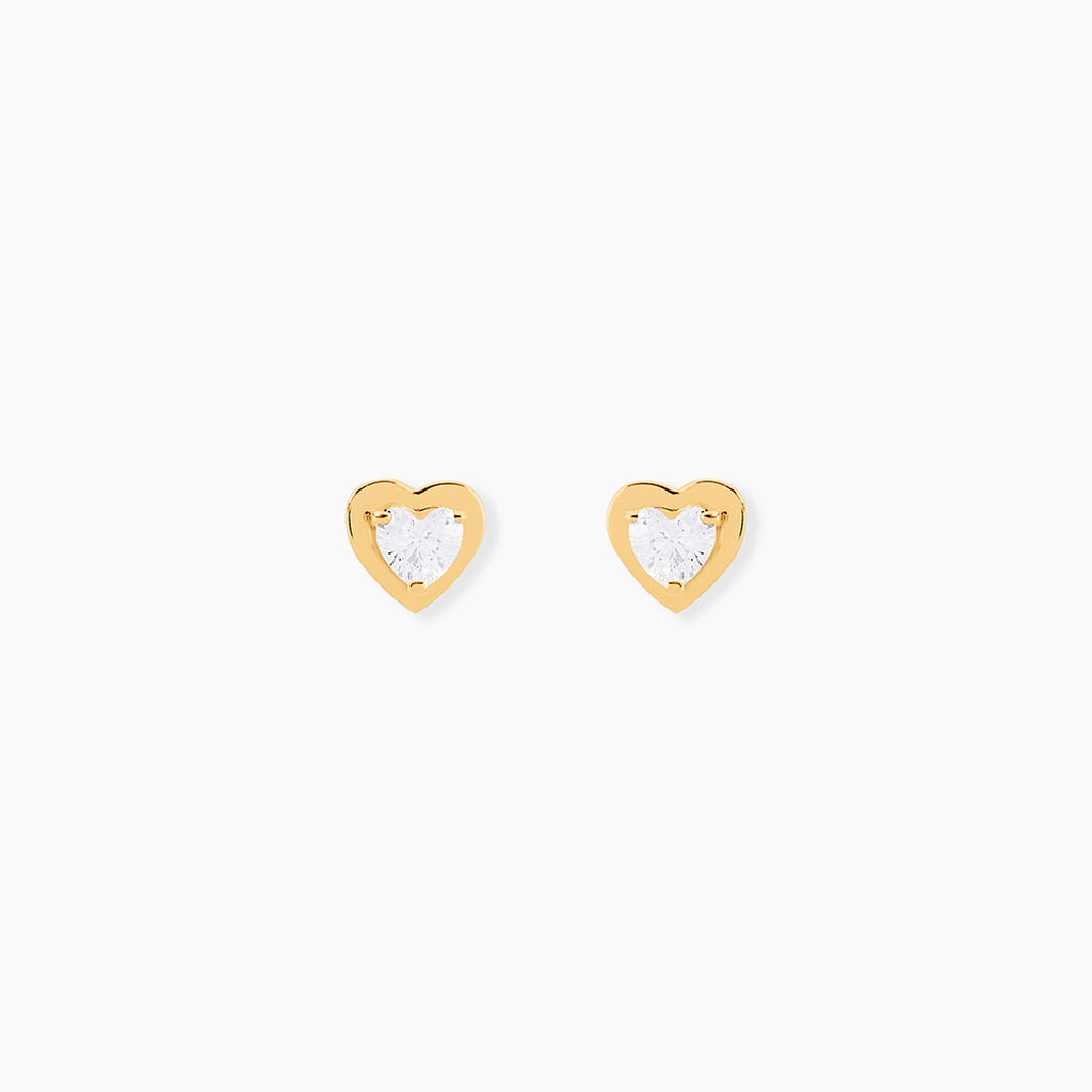 Boucles D'oreilles Puces Dot Coeur Plein Or Jaune Oxyde De Zirconium - Clous d'oreilles Femme | Histoire d&rsquo;Or