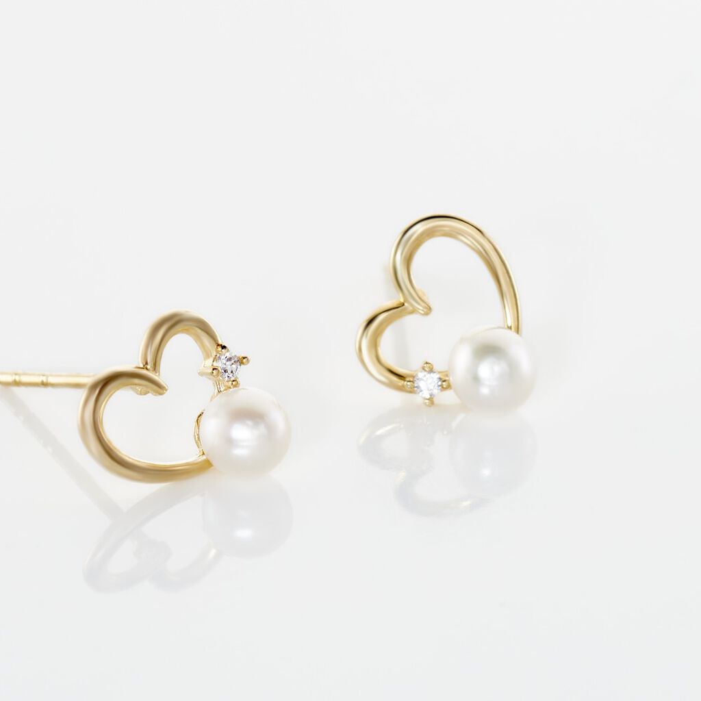 Boucles D'oreilles Puces Or Jaune Fergus Perle De Culture Oxyde - Clous d'oreilles Femme | Histoire d’Or