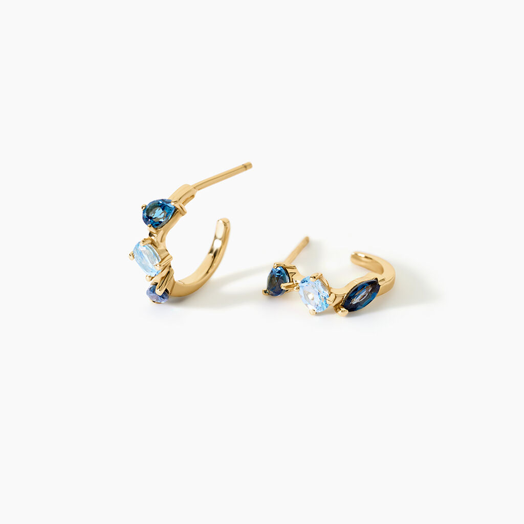 Cr&eacute;oles Printemps Precieux Argent Dor&eacute; A L'Or 750/1000 Topaze - Boucles d'oreilles cr&eacute;oles Femme | Histoire d&rsquo;Or