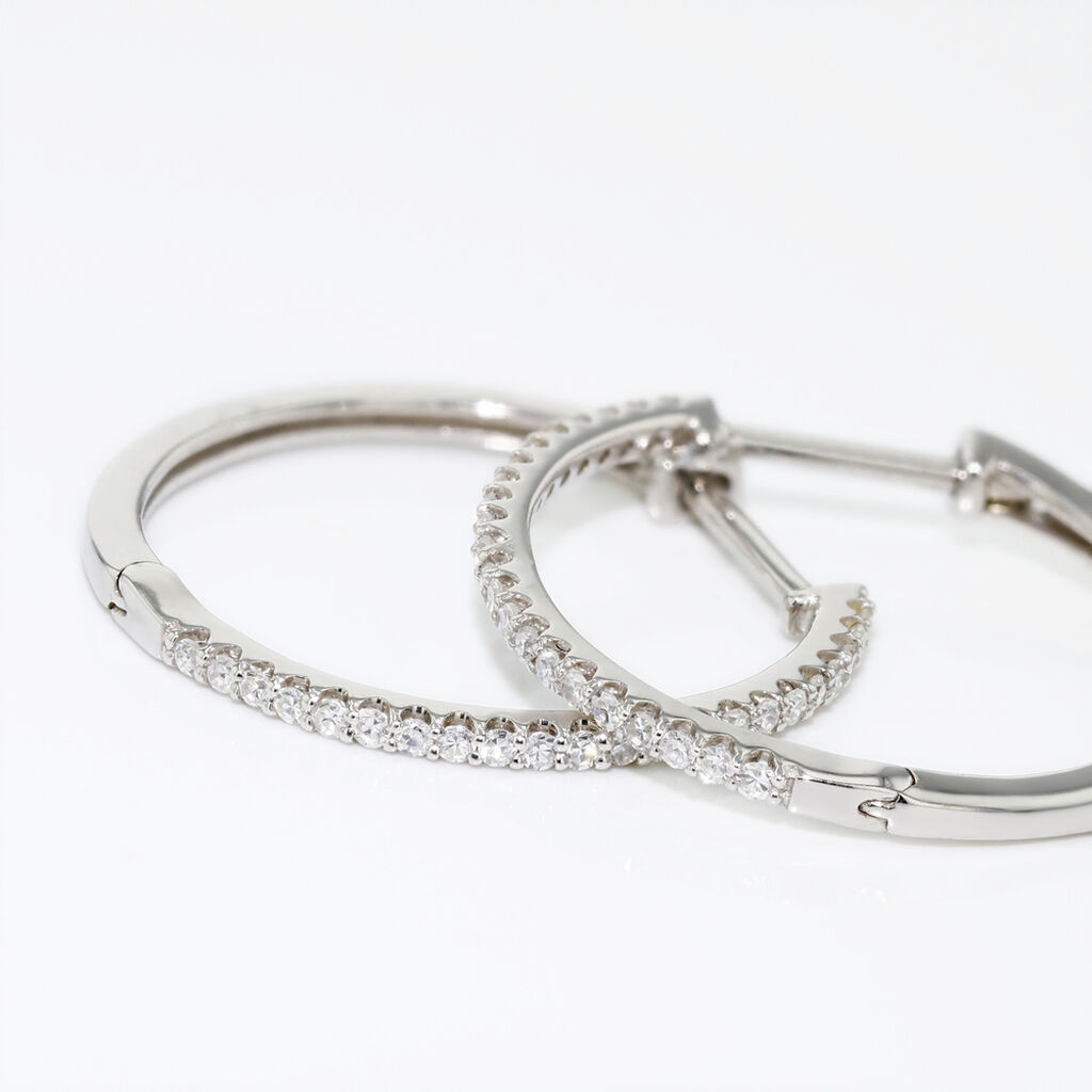 Créoles Aryanna Rondes Or Blanc Diamant - Boucles d'oreilles créoles Femme | Histoire d’Or