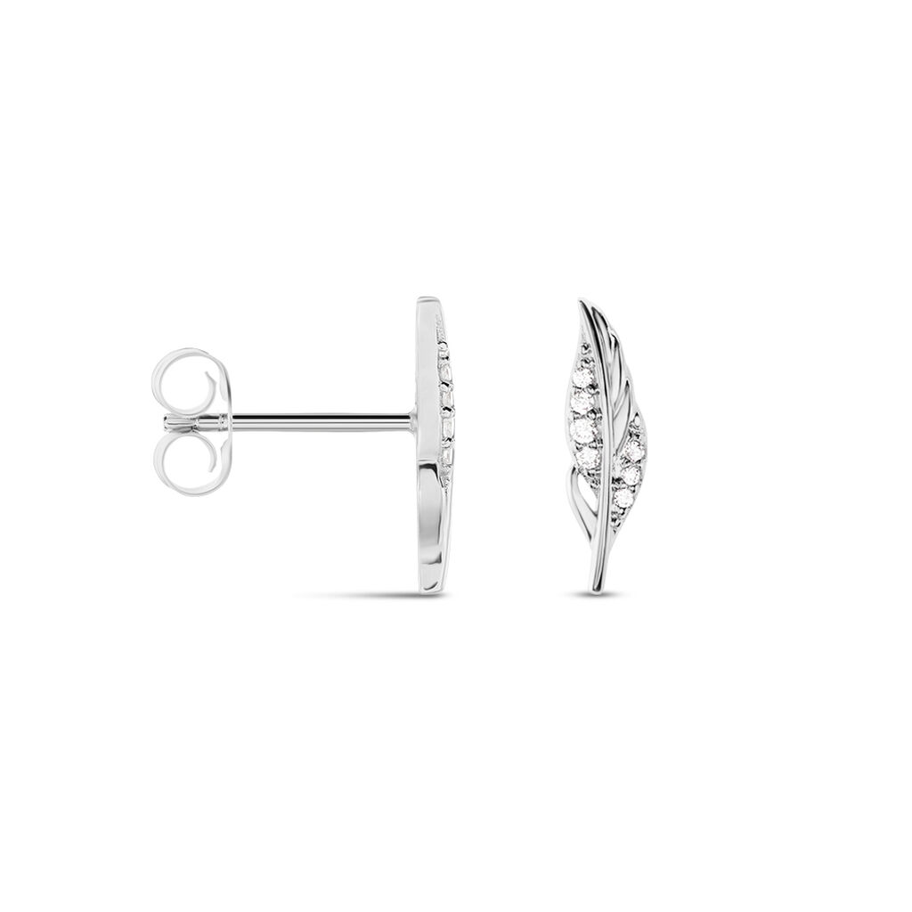 Boucles D'oreilles Puces Feath Argent Blanc Oxyde De Zirconium - Boucles d'oreilles fantaisie Femme | Histoire d’Or