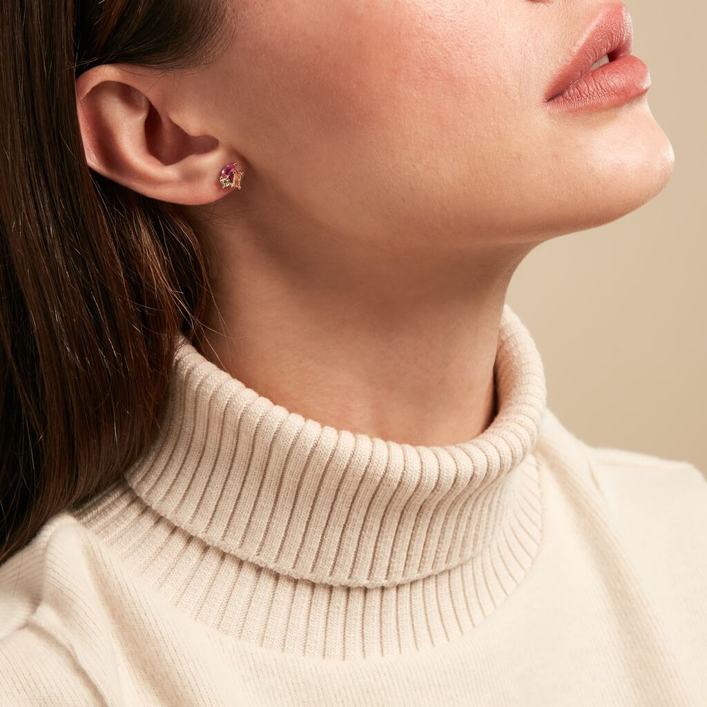 Boucle D'oreille Dépareillée Clematis Plaqué Or Jaune Spinelle Oxyde - Boucles d'oreilles fantaisie Femme | Histoire d’Or