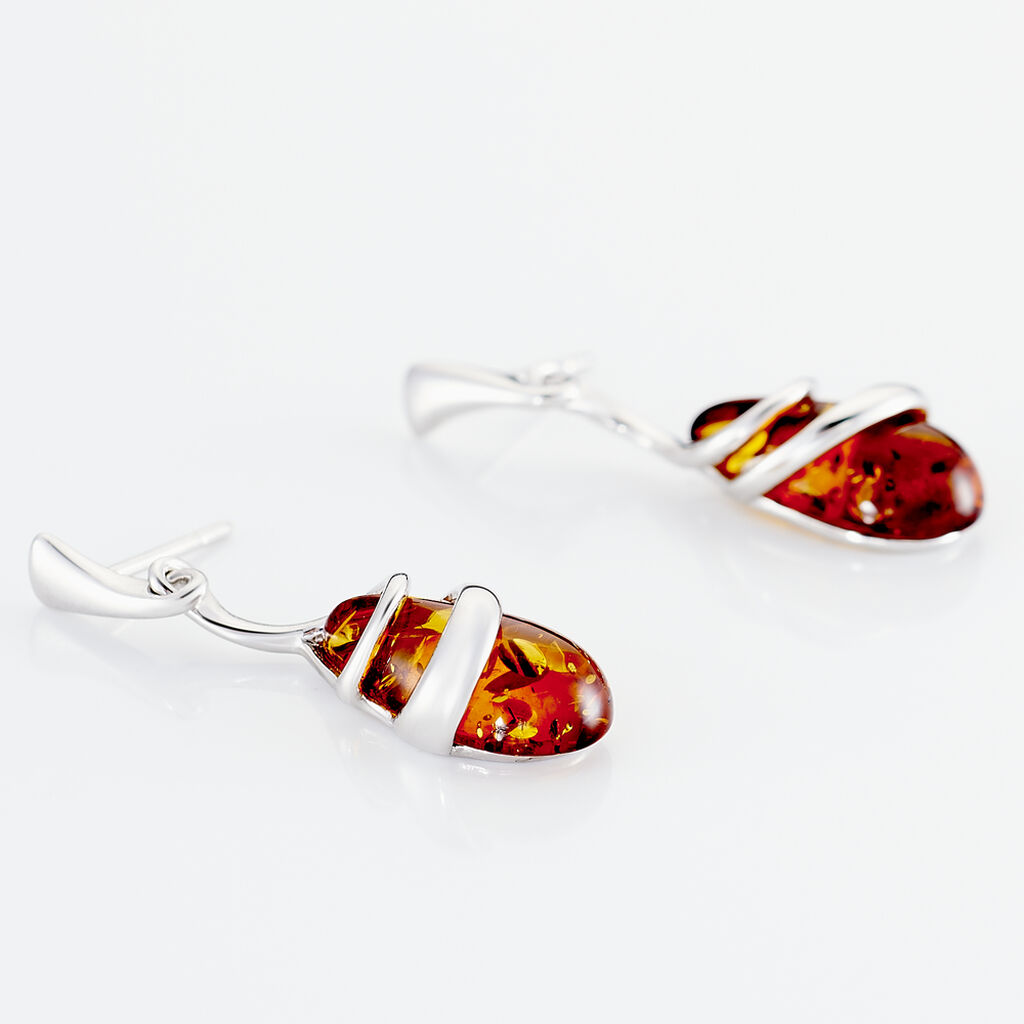Boucles D'oreilles Pendantes Argent Blanc Melusine Ambre - Boucles d'oreilles fantaisie Femme | Histoire d’Or