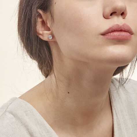 Boucles D'oreilles Puces Eden Serti Pneu Or Blanc Oxyde De Zirconium - Clous d'oreilles Femme | Histoire d’Or
