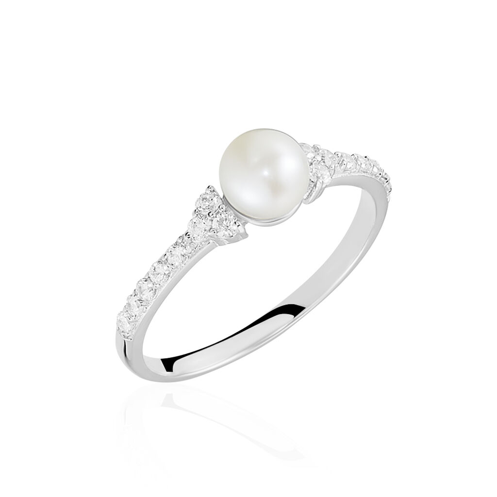 bague florenty argent blanc perle de culture et oxyde de zirconium