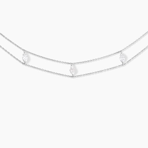 Collier Navette Argent Blanc Oxyde De Zirconium - Ras de cou Femme | Histoire d’Or