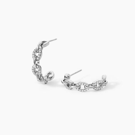 Cr&eacute;oles Trait D'union Argent Blanc Oxyde De Zirconium - Boucles d'oreilles cr&eacute;oles Femme | Histoire d&rsquo;Or