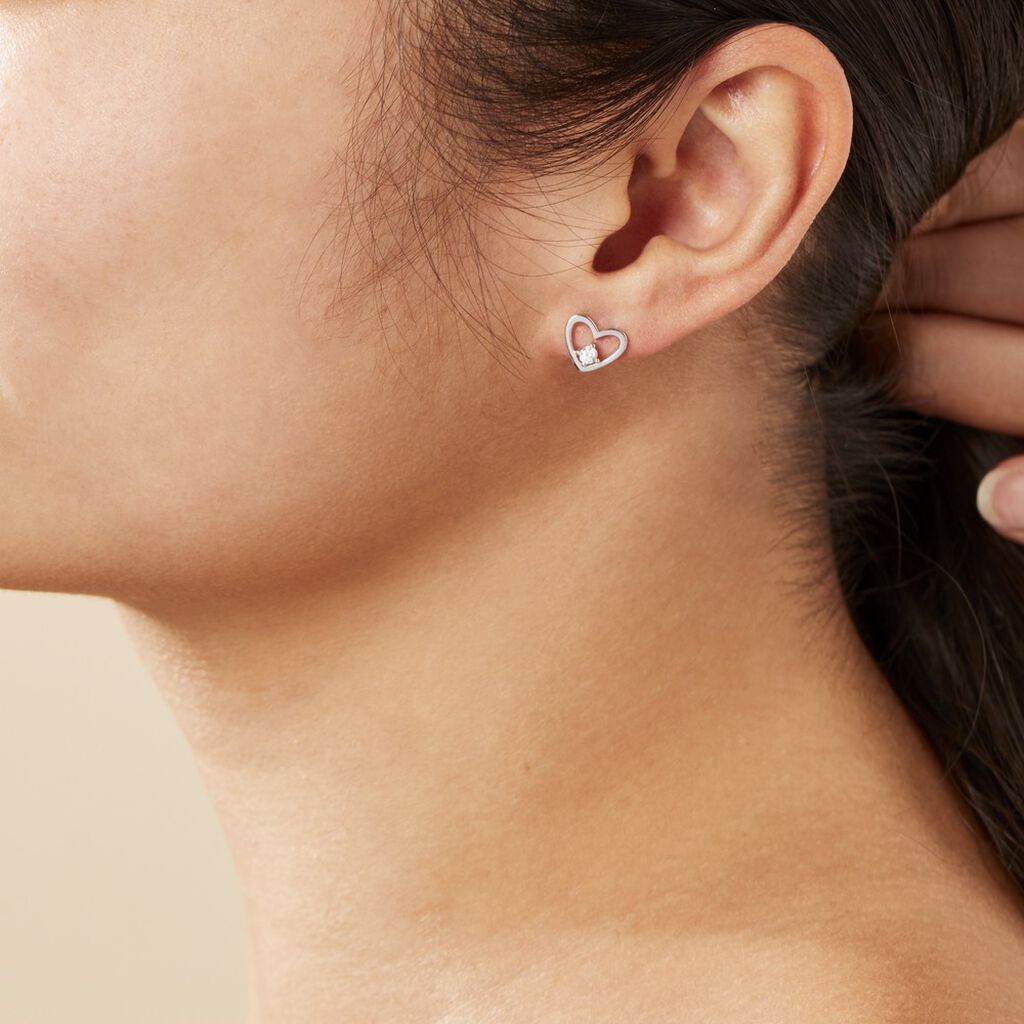 Boucles D'oreilles Puces Argent Blanc Sabino Oxydes De Zirconium - Boucles d'oreilles fantaisie Femme | Histoire d’Or