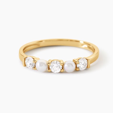 Bague Helena Argent Dor&eacute; A L'Or 750/1000 Perle De Culture Oxyde De Zirconium - Bagues avec pierre Femme | Histoire d&rsquo;Or