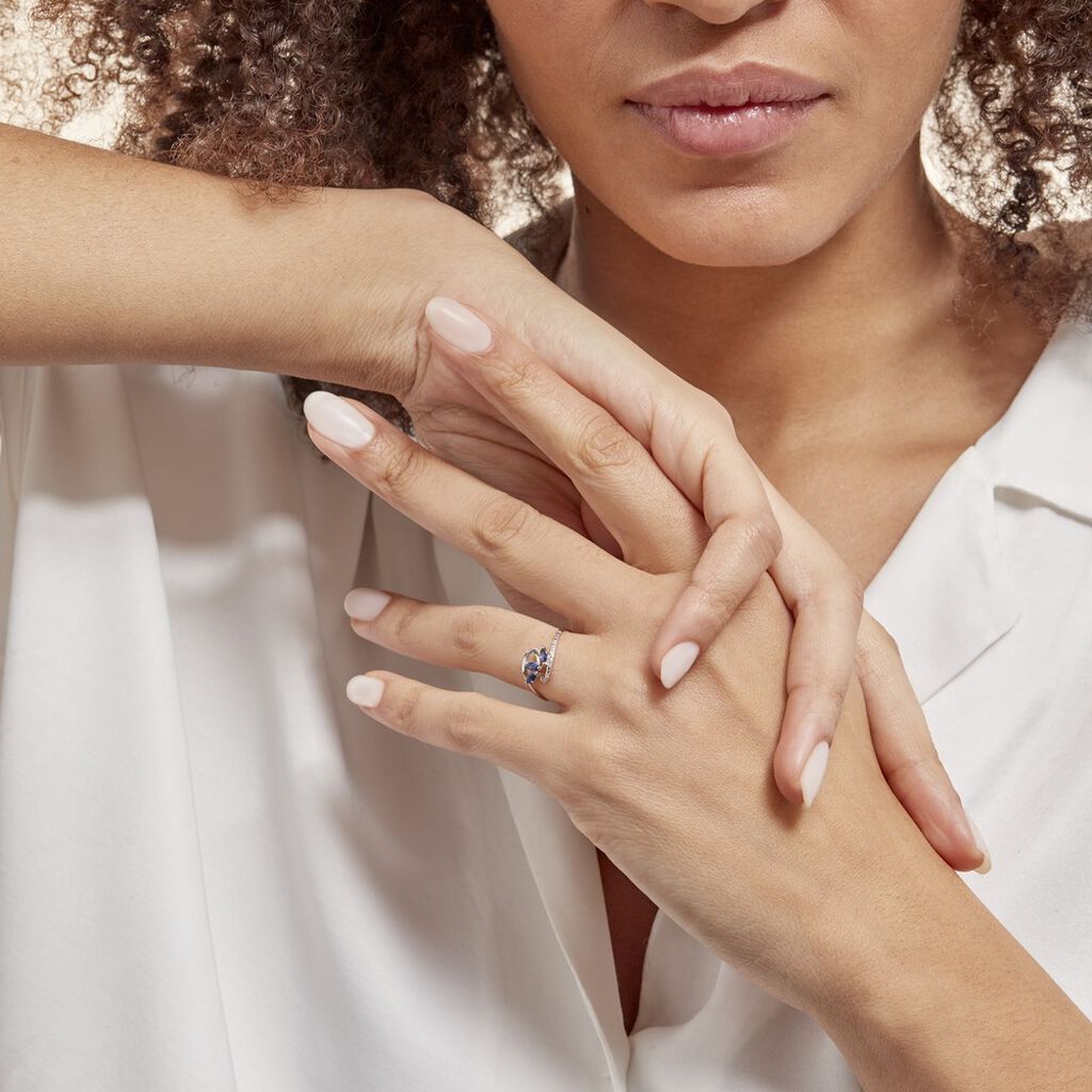 Bague Petale Or Blanc Saphir Et Diamant - Bagues avec pierre Femme | Histoire d’Or