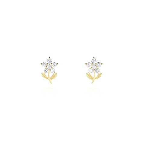 Boucles D'oreilles Puces Eleanor Fleur Or Jaune Oxyde De Zirconium - Clous d'oreilles Femme | Histoire d’Or