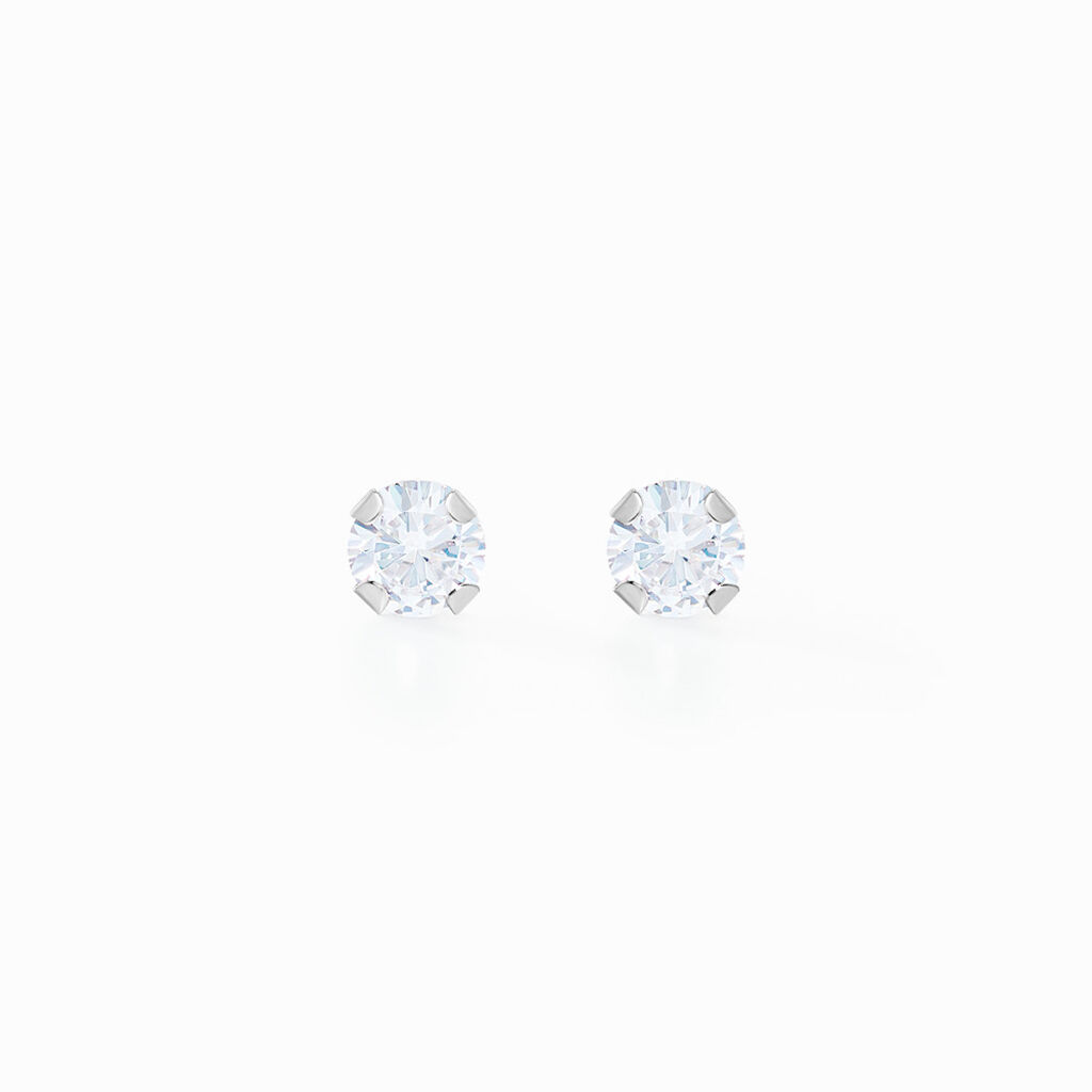 Boucles D'oreilles Puces Eddie Or Blanc Oxyde De Zirconium - Clous d'oreilles Femme | Histoire d&rsquo;Or