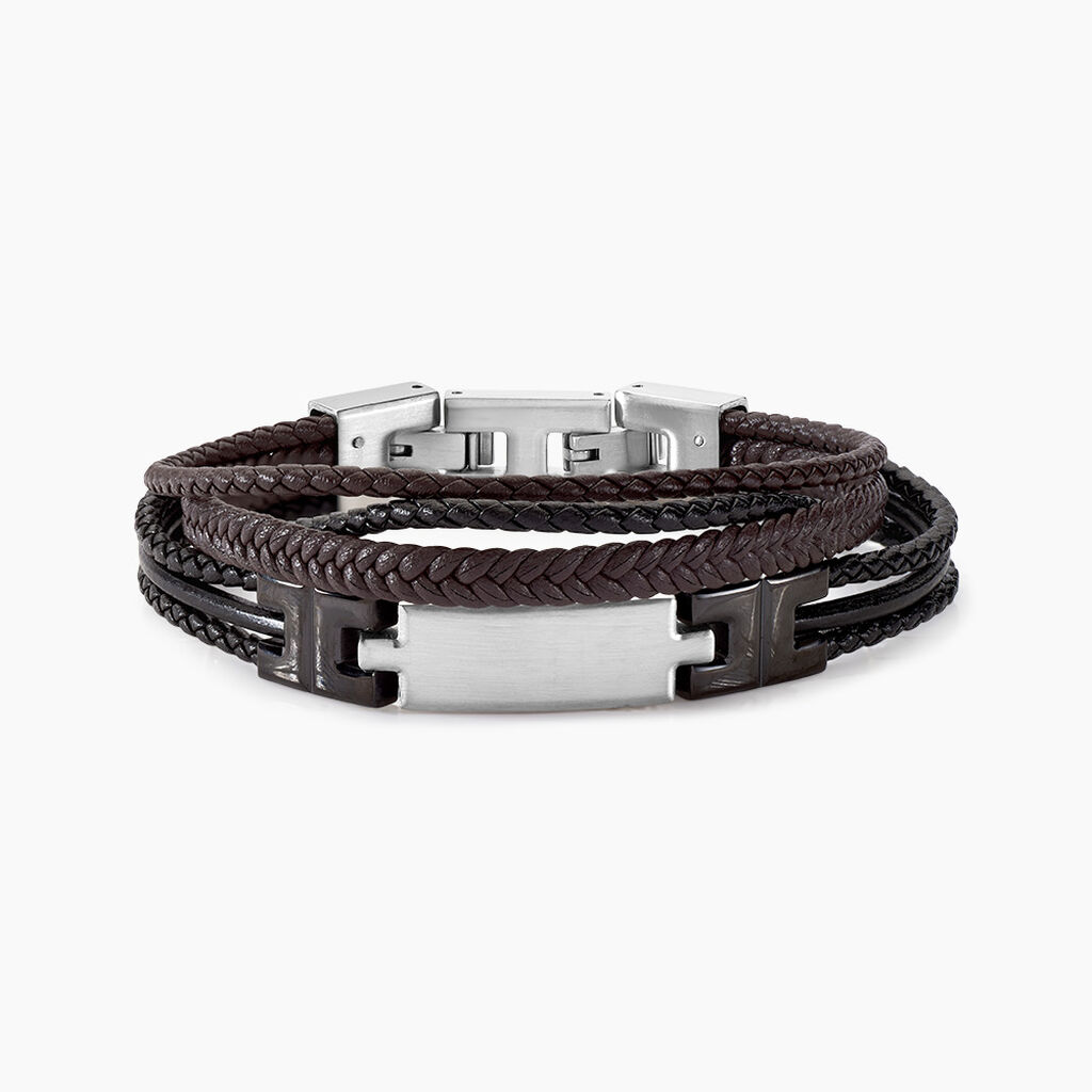 Bracelet Jourdan Thasos Cuir Noir Et Marron - Bracelets Homme | Histoire d&rsquo;Or