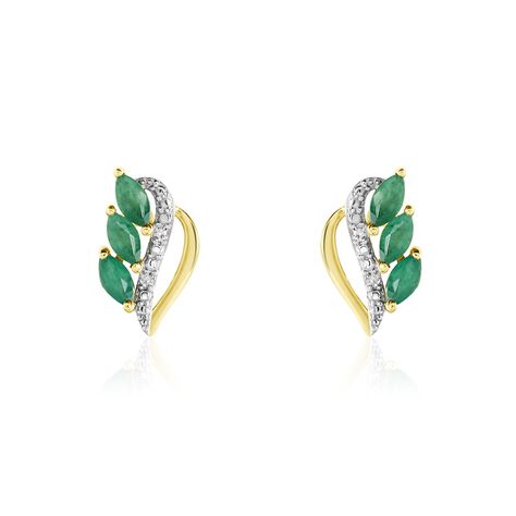 Boucles D'oreilles Puces Or Jaune  Sheelagh Emeraudes Diamants - Clous d'oreilles Femme | Histoire d’Or