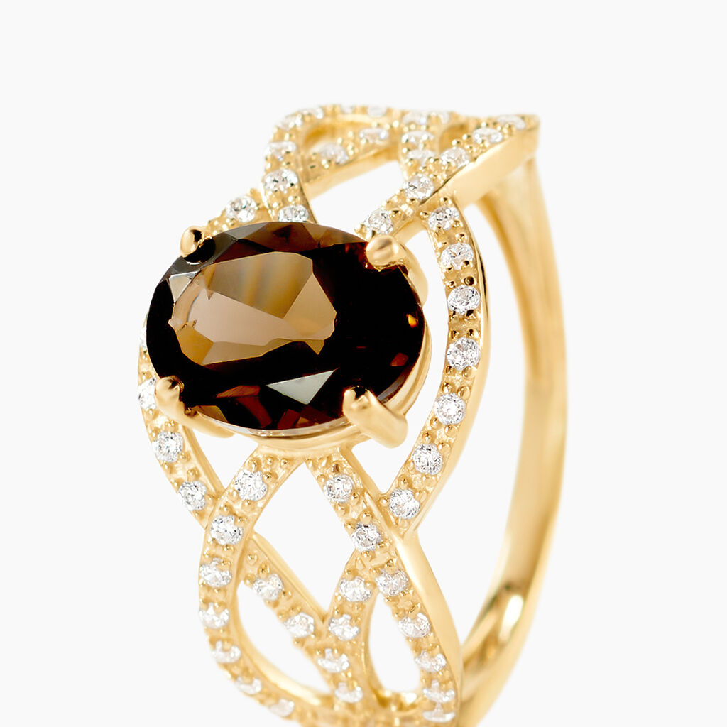Bague Tina Or Jaune Quartz Et Oxyde De Zirconium - Bagues solitaires Femme | Histoire d&rsquo;Or