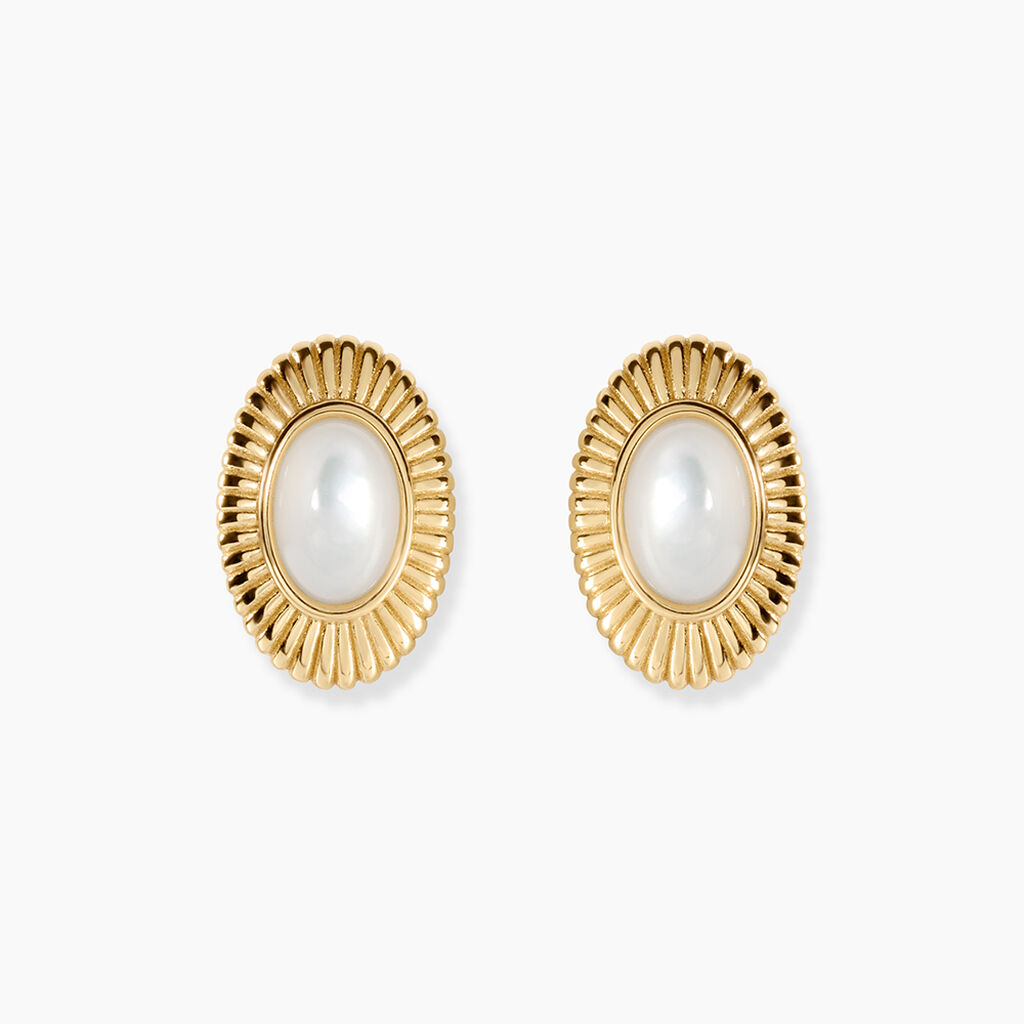 Boucles D'Oreilles Puces Osana Argent Dor&eacute; A L'Or 750/1000 Nacre - Clous d'oreilles Femme | Histoire d&rsquo;Or