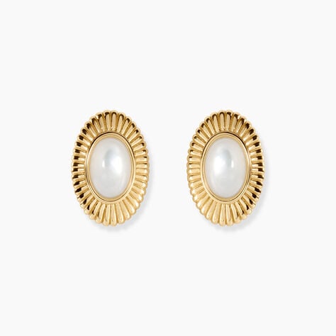 Boucles D'Oreilles Puces Osana Argent Dor&eacute; A L'Or 750/1000 Nacre - Clous d'oreilles Femme | Histoire d&rsquo;Or