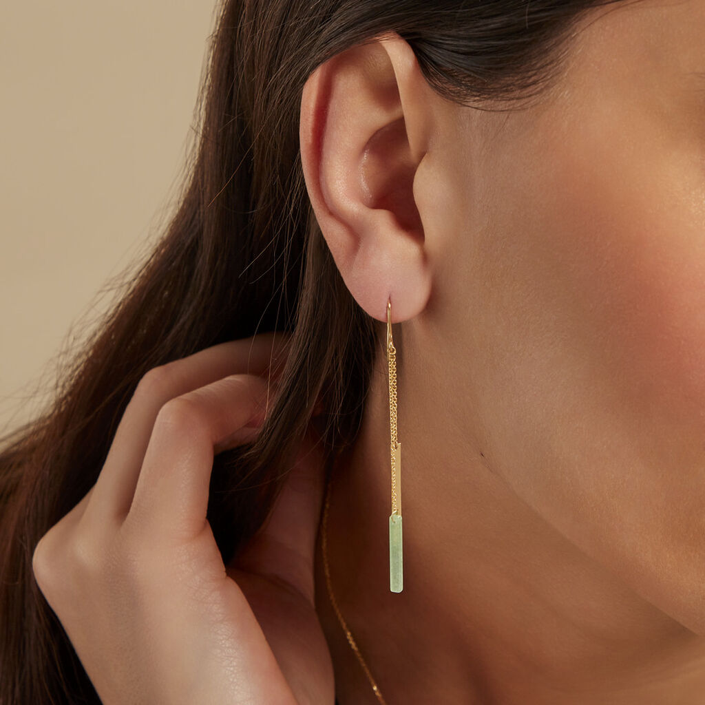 Boucles D'oreilles Pendantes Halcyone Or Jaune Aventurine - Boucles d'oreilles pendantes Femme | Histoire d’Or