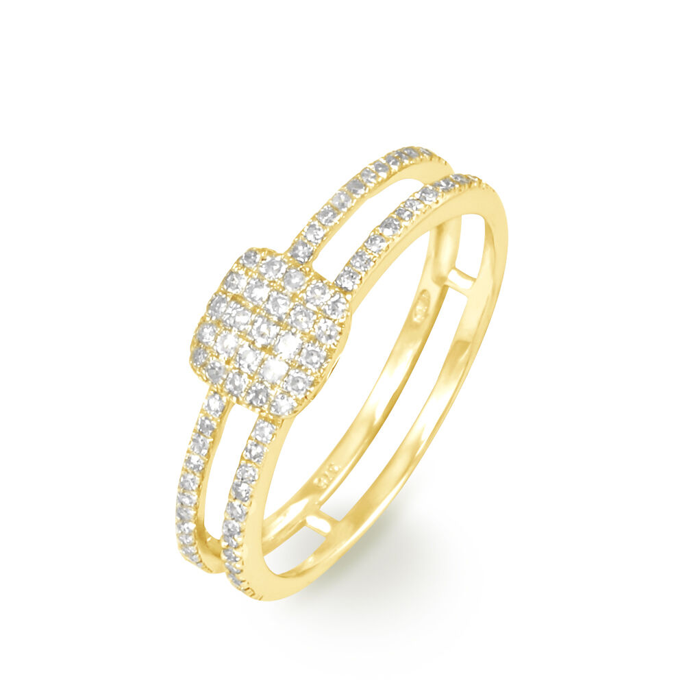 Bagues avec pierre Carr e Or Diamant Ronde Pavage Jaune 375 1000