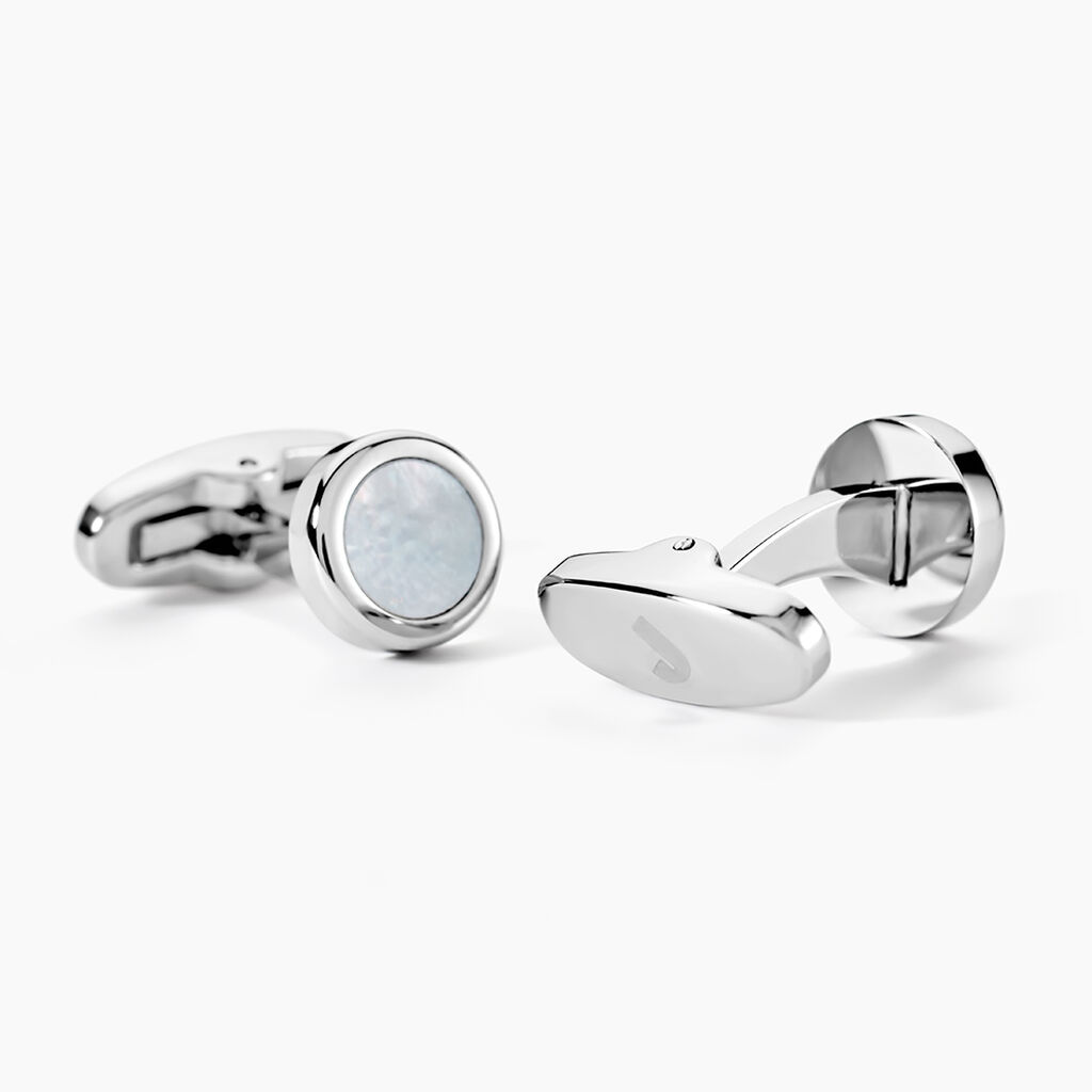 Boutons De Manchettes Jourdan Athos Acier Argent&eacute; Nacre - Boutons de manchette Homme | Histoire d&rsquo;Or