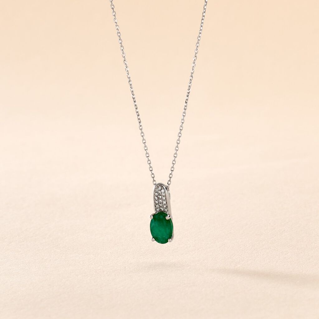 Collier Crista Or Blanc Emeraude Et Diamant - Colliers Femme | Histoire d’Or