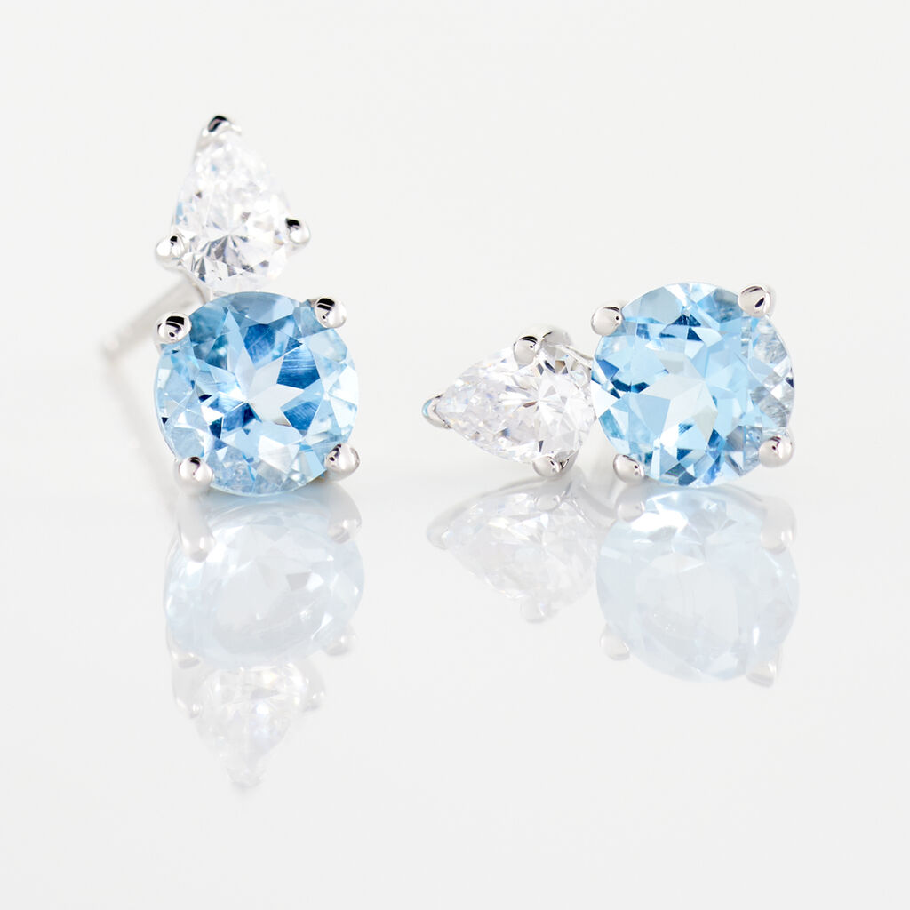 Boucles D'oreilles Puces Giana Or Blanc Topaze Et Oxyde De Zirconium - Clous d'oreilles Femme | Histoire d&rsquo;Or