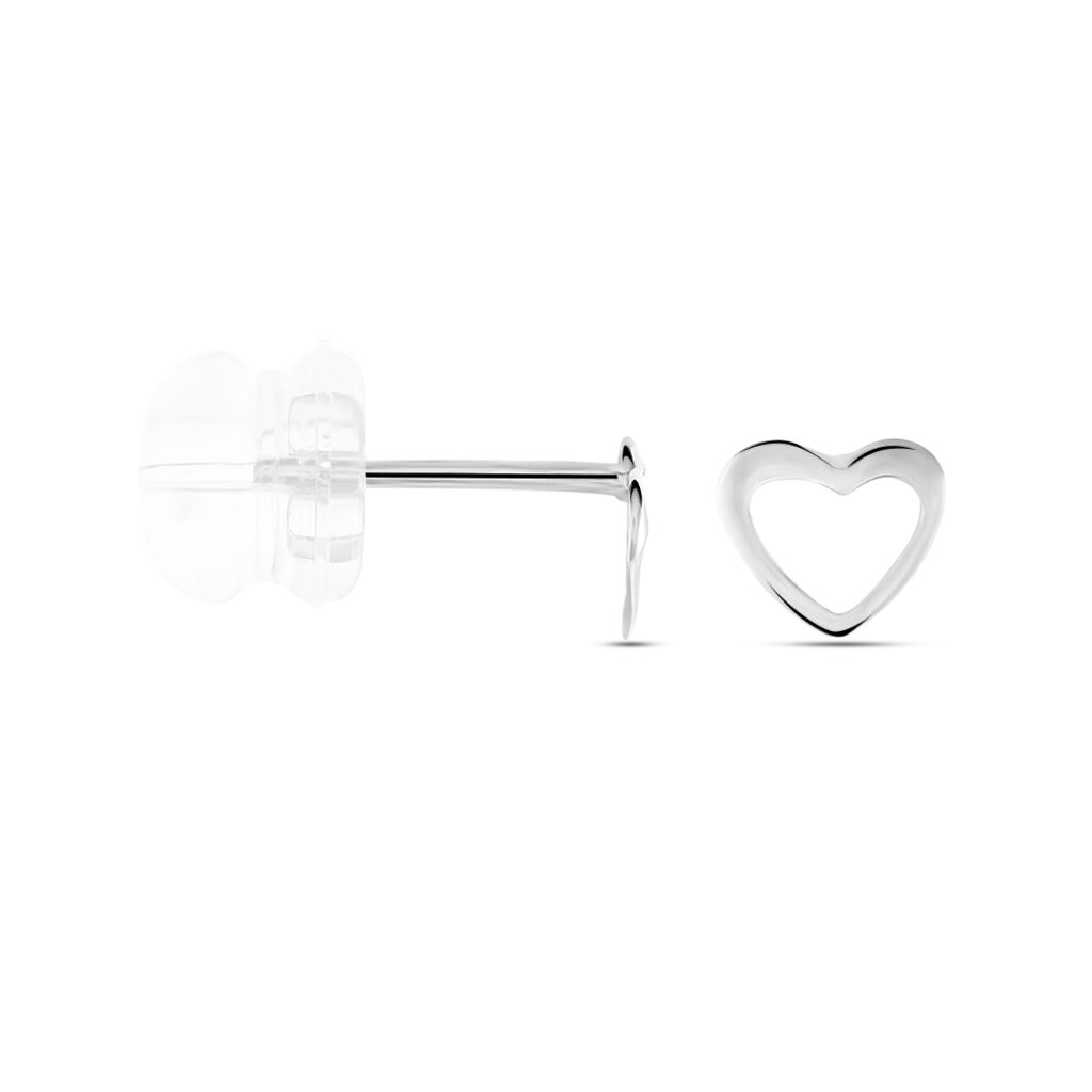 Boucles D'oreilles Puces Anne-maudae Coeurs Or Blanc - Clous d'oreilles Femme | Histoire d’Or