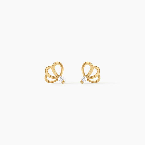 Boucles D'Oreilles Puces Edvige Argent Dor&eacute; A L'Or 750/1000 Oxyde De Zirconium - Boucles d'oreilles fantaisie Enfant | Histoire d&rsquo;Or
