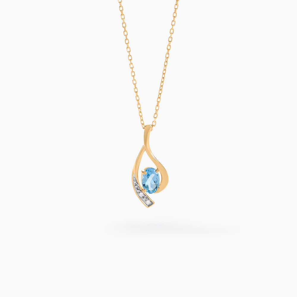 Collier Court Pendentif Doré Mat Belle Époque 1890 - Serti CZ Bleu - SA21
