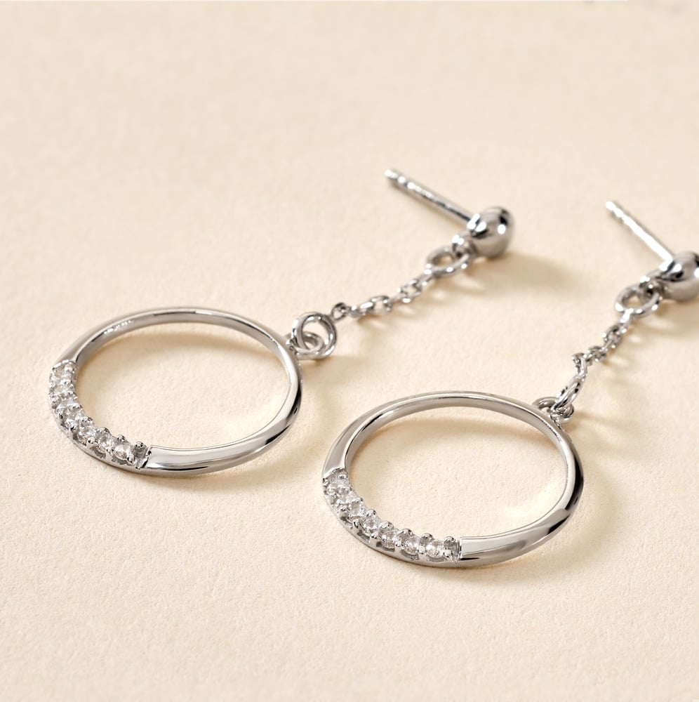 Boucles D'oreilles Pendantes Amma Argent Blanc Oxyde De Zirconium - Boucles d'oreilles fantaisie Femme | Histoire d&rsquo;Or