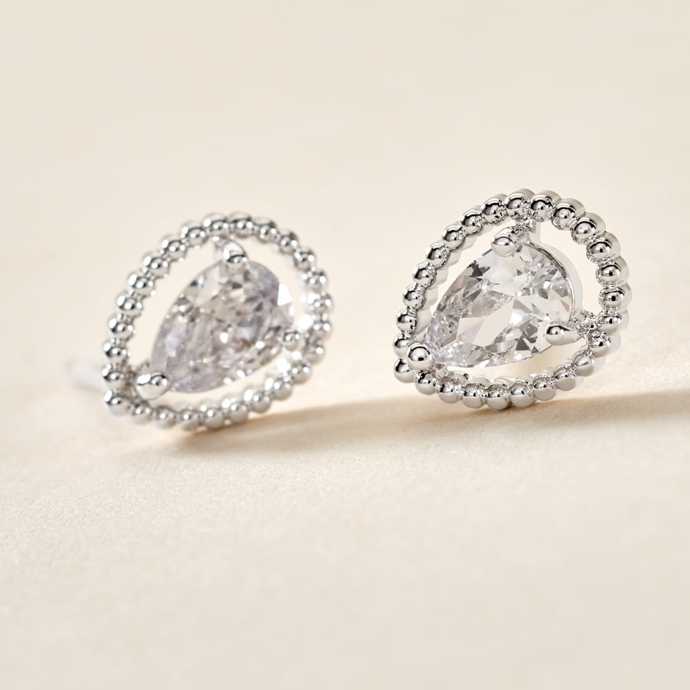 Boucles D'oreilles Puces Cyra Argent Blanc Oxyde De Zirconium - Boucles d'oreilles fantaisie Femme | Histoire d&rsquo;Or